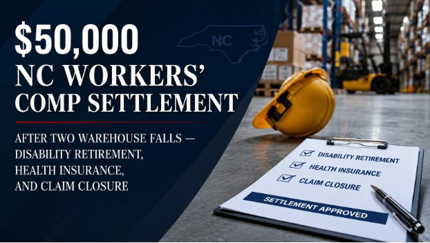 $50,000 NC Workers’ Comp Settlement After Two Warehouse Falls — Disability Retirement, Health Insurance, and Claim Closure